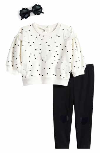 Rachel Zoe Heart Appliqué Polka Dot French Terry Sweatshirt, Leggings & Sunglasses Set