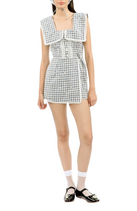 Daisy Embroidery On Gingham Romper
