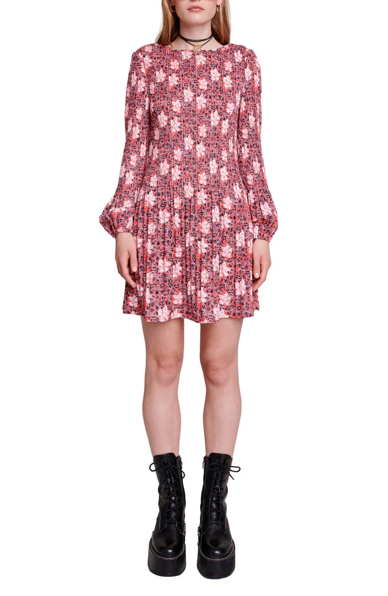 maje Rockana Floral Long Sleeve Dress, Main, color, 