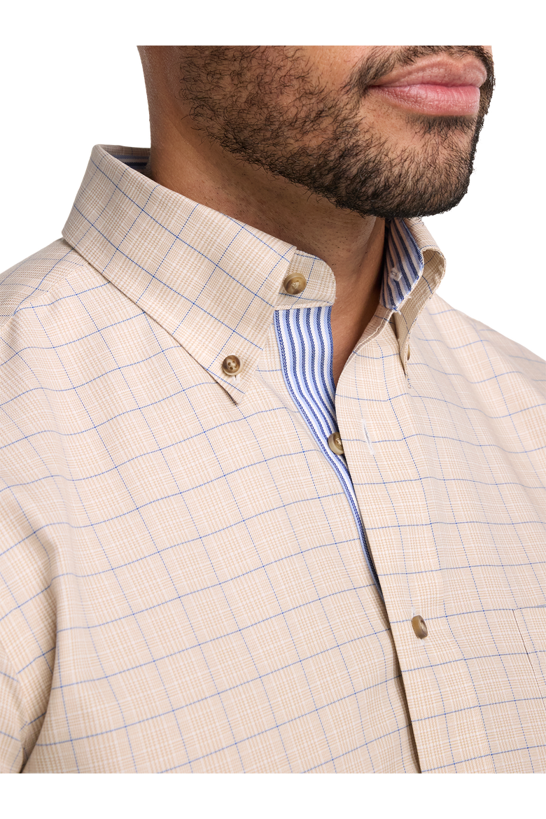 Cotton Buttondown Collar Twill Slim Contrast Trim Button Cuff Long Sleeve, Alternate, color, Tan