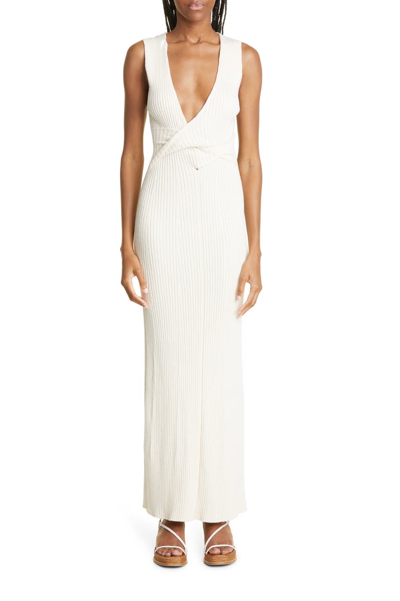 Enes Twist Front Ribbed Cotton Dress, Main, color, NATURAL