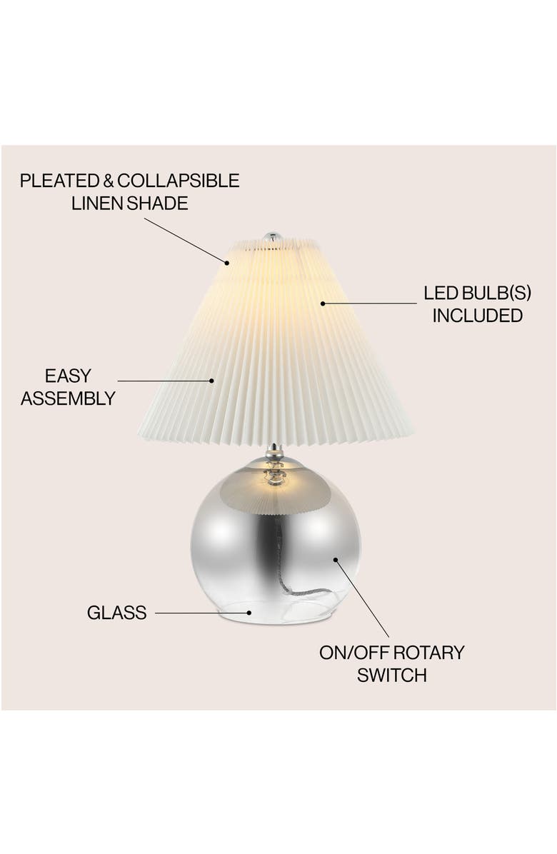 JONATHAN Y Louisa 22.5" Mid-Century Modern Round Glass/Iron Pleated Shade LED Table Lamp, Smoke Gradient/Chrome, Alternate, color, Smoke Gradient/Chrome