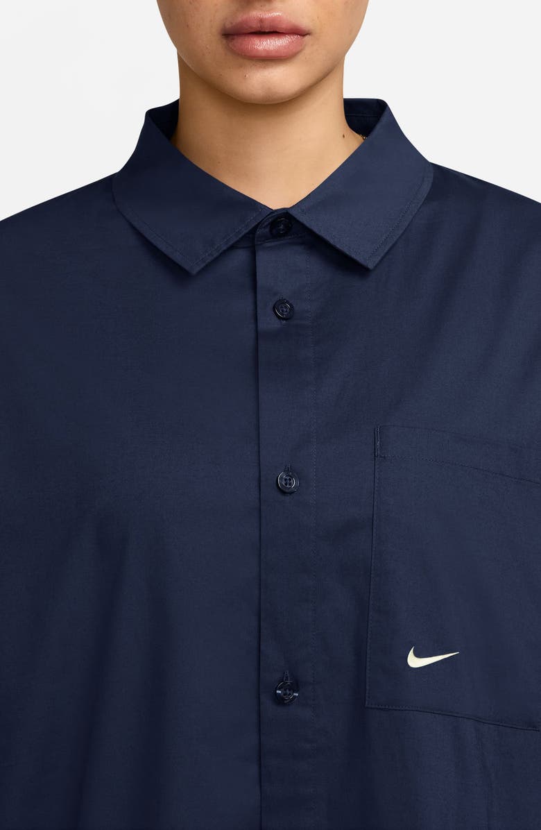 Nike Sportswear Chill Stretch Cotton Poplin Button-Up Shirt, Alternate, color, Midnight Navy/ Sail