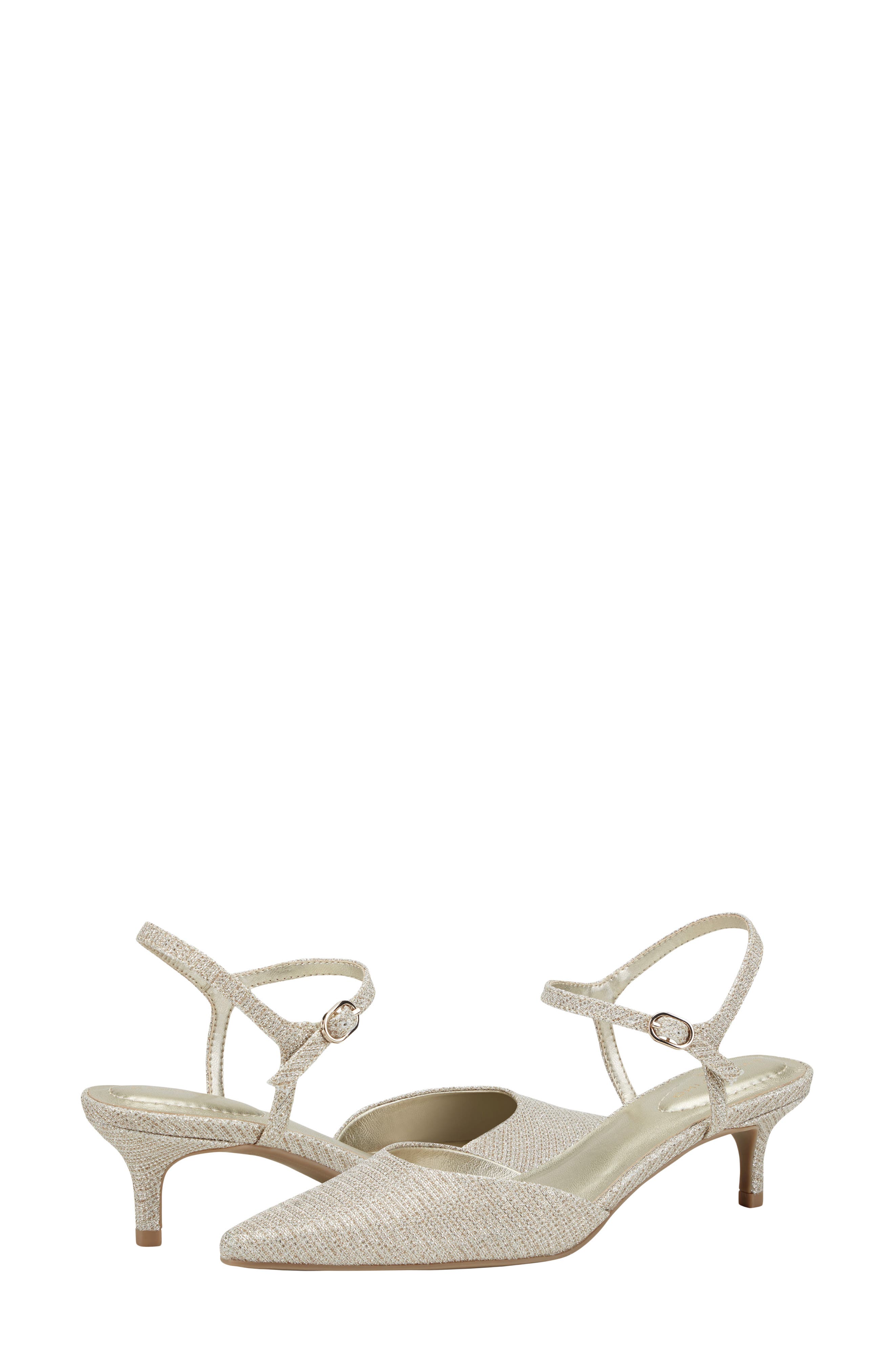 Rose Ankle Strap Pointed Toe Kitten Heel Sandal, Alternate, color, GOLD