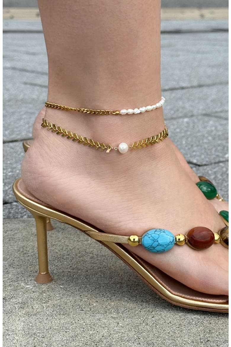 Freshwater Pearl Chevron Anklet, Alternate, color, GOLD