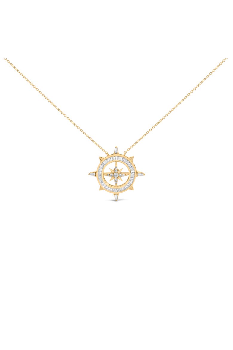 14K Yellow Gold Plated Sterling Silver 1.0 Cttw Diamond Compass Pendant Necklace, Main, color, Yellow Gold over Silver