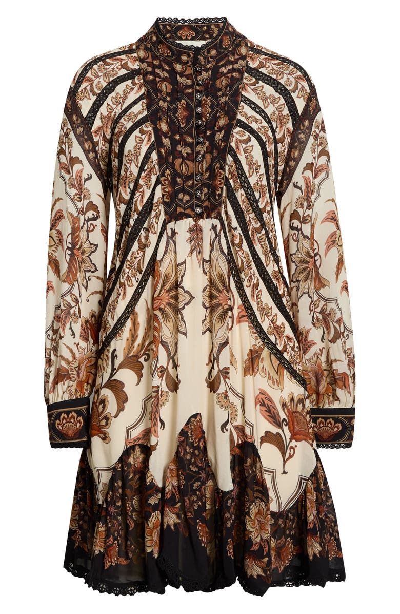 FARM Rio Majestic Garden Long Sleeve Lace Insets Trapeze Dress, Alternate, color, Sand