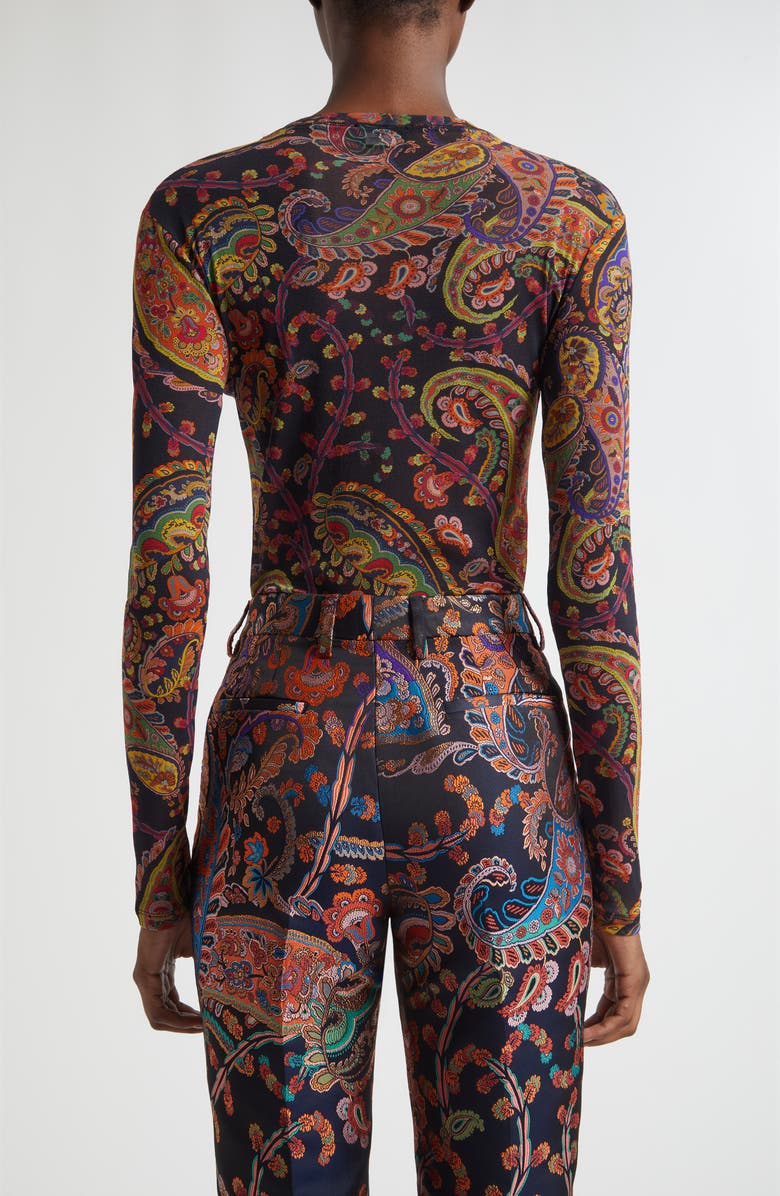 Etro Paisley Fitted Mesh Top, Alternate, color, Print On Blue Base