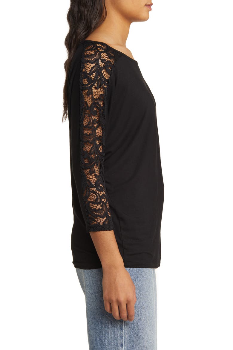 Lace Long Sleeve Top, Alternate, color, BLACK