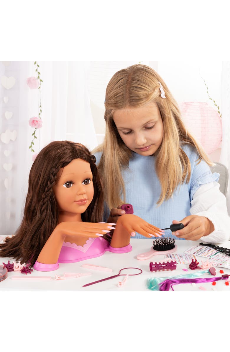 Bayer Design Charlene Magic Nails, Brunette, Doll Styling Head, 10.5 Inch Tall Bust,Kids 3+, Alternate, color, Multicolored