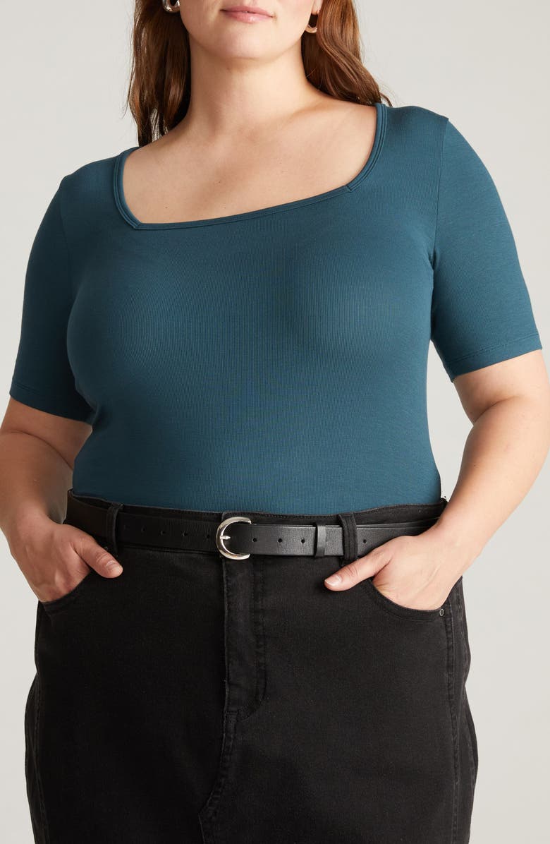 Universal Standard Foundation Short Sleeve Top, Main, color, Teal Blue