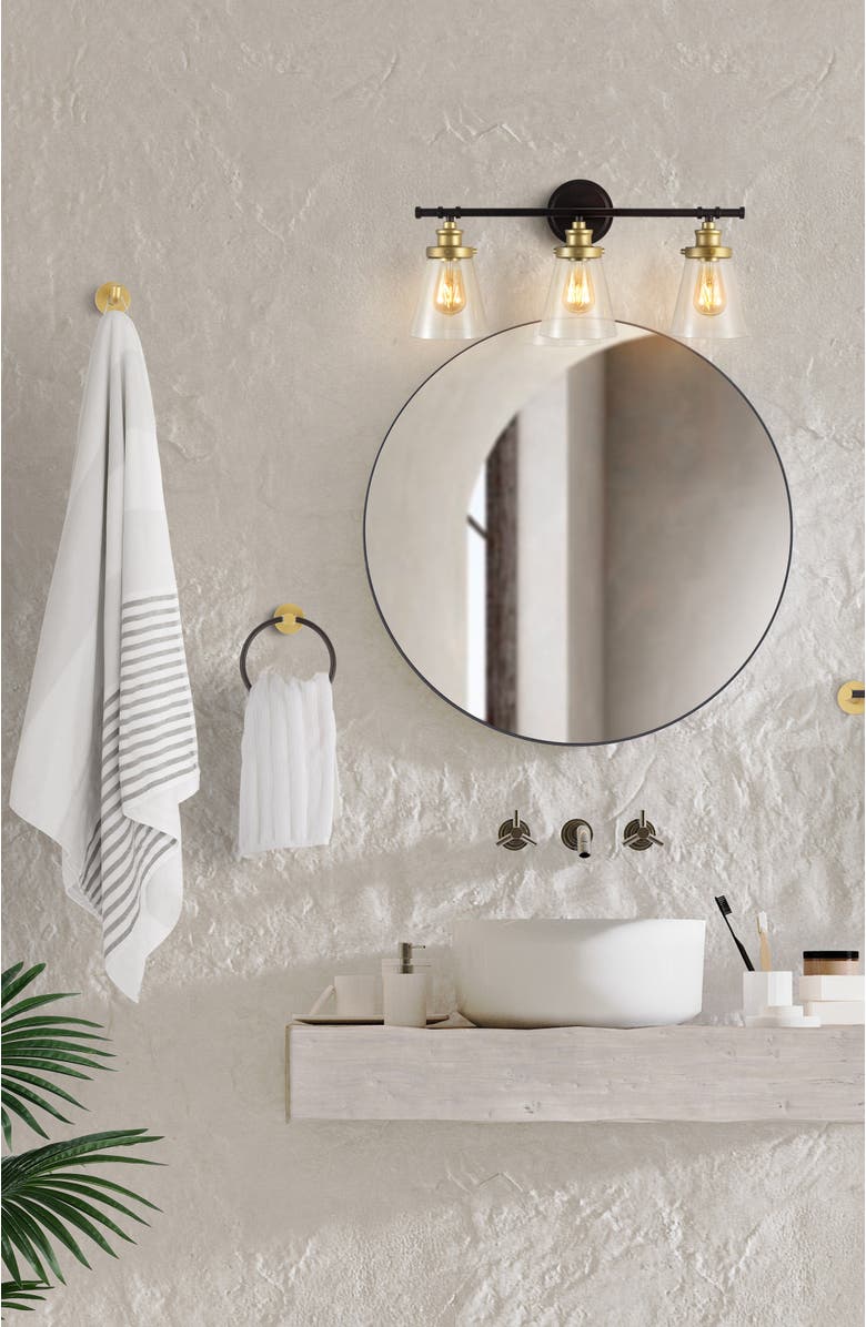 JONATHAN Y Hollis 23.75" 3-Light Traditional Farmhouse Vanity Light with Bathroom Hardware Accessory Set, Alternate, color, 