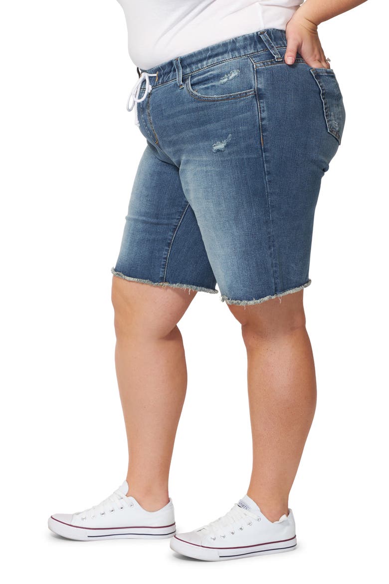 Frayed Hem Denim Bermuda Shorts, Alternate, color, HAZEL