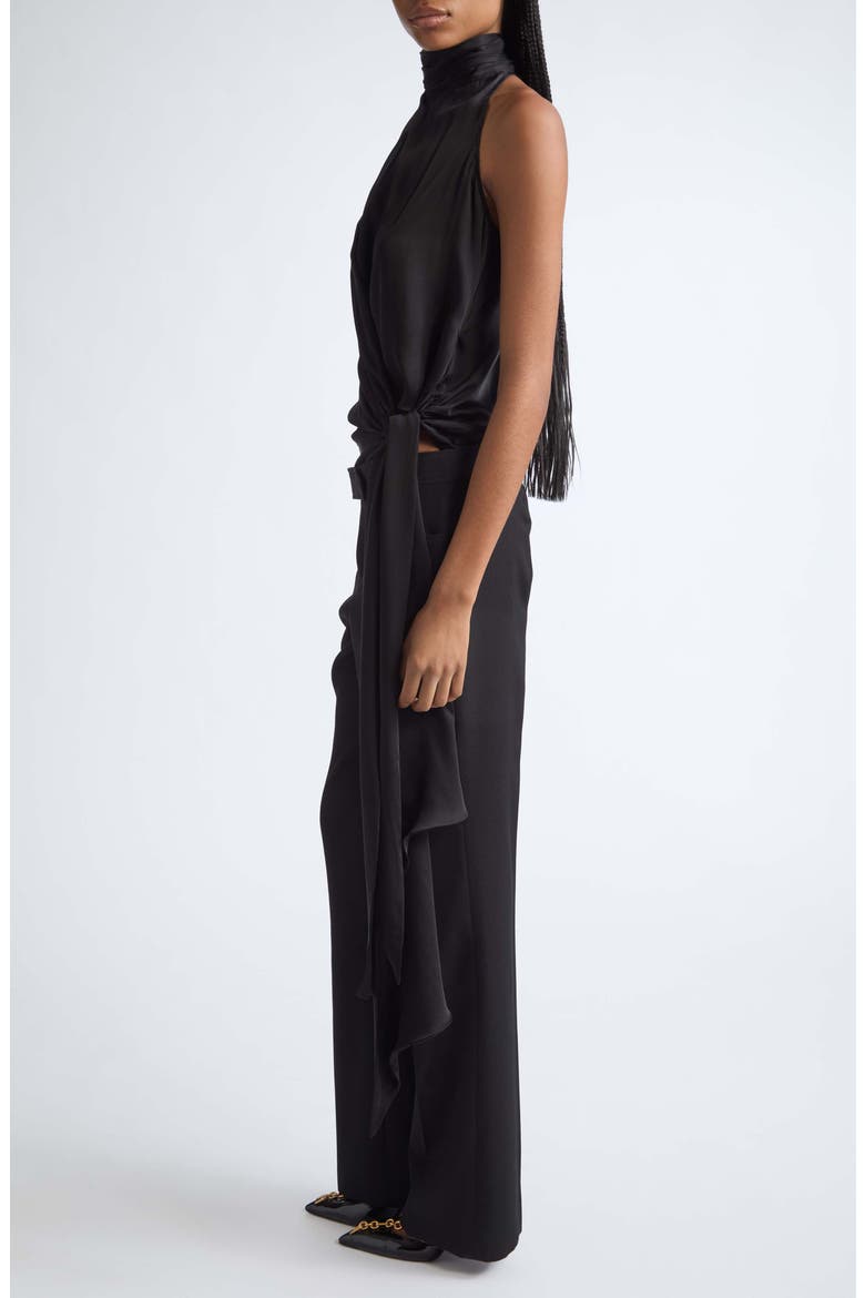 Bow Detail Silk Halterneck Shell, Alternate, color, 0PA BLACK