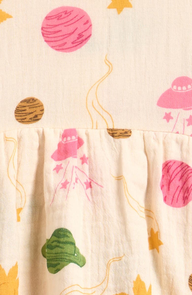 Mini Rodini Space Long Sleeve Skirted Organic Cotton Muslin Bodysuit, Alternate, color, Off White