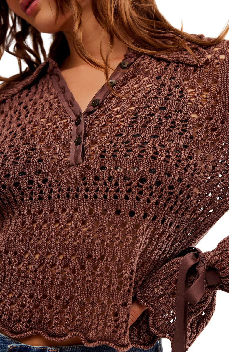 Free People Open Stitch Cotton Polo Sweater, Alternate, color,