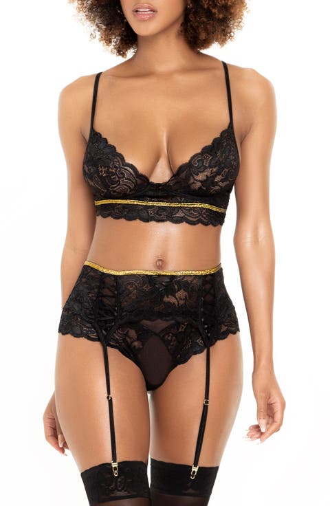Underwire Bra, Thong & Garter Belt Set