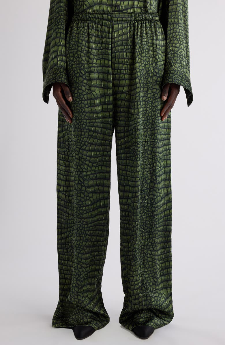 Balenciaga Crocodile Print Silk Pajama Pants, Main, color, 