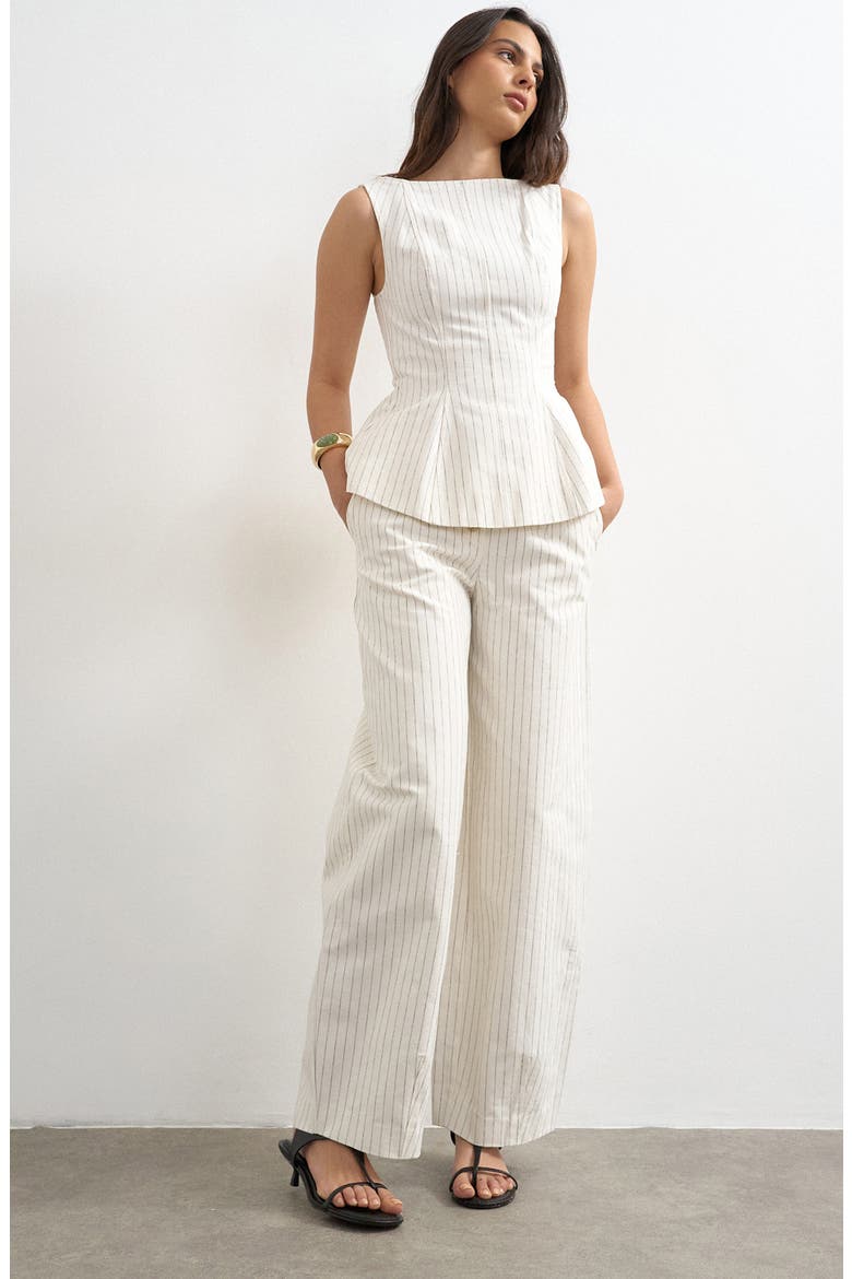Striped High Neck Peplum Top, Main, color, WHITE