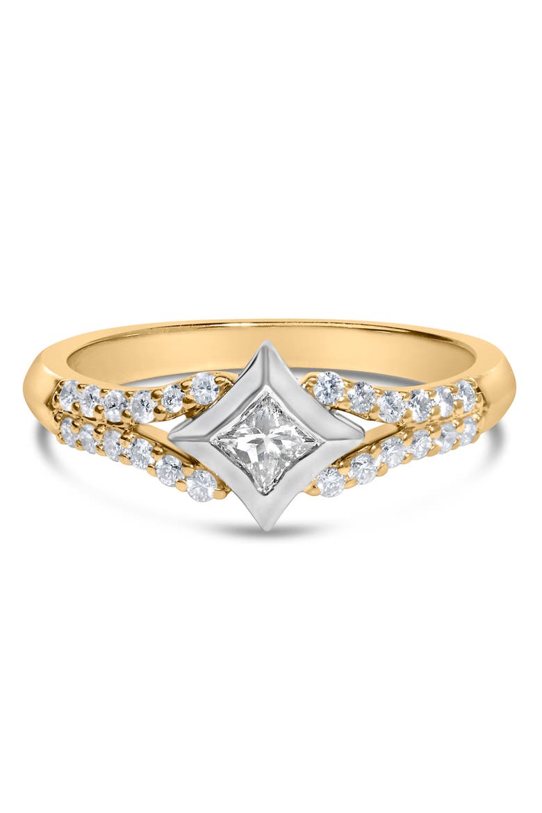 10K Two Tone Color 1/2 Cttw Diamond Kite and Split Shank Ring, Main, color, Yellow