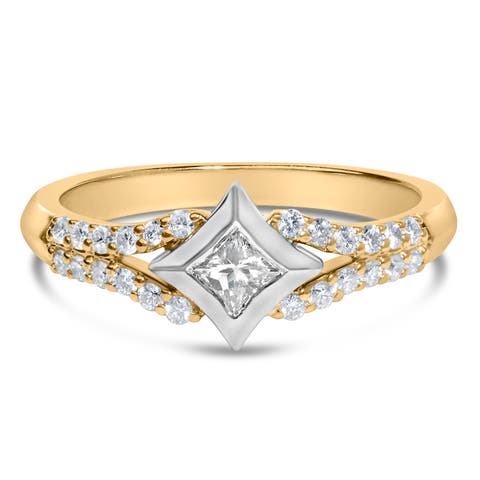 10K Two Tone Color 1/2 Cttw Diamond Kite and Split Shank Ring