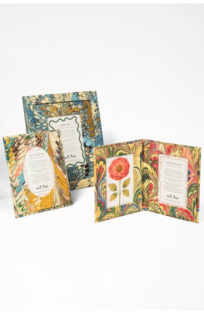 Inner Child Hand-Marbled Flatiron Feathers Picture Frame with Oval Opening - 4x6, Alternate, color, Marble