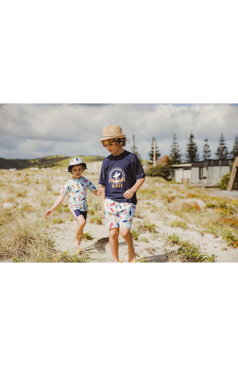 Snapper Rock Kids' Retro Surf Short Sleeve Rashguard & Swim Trunks Set, Alternate, color, 