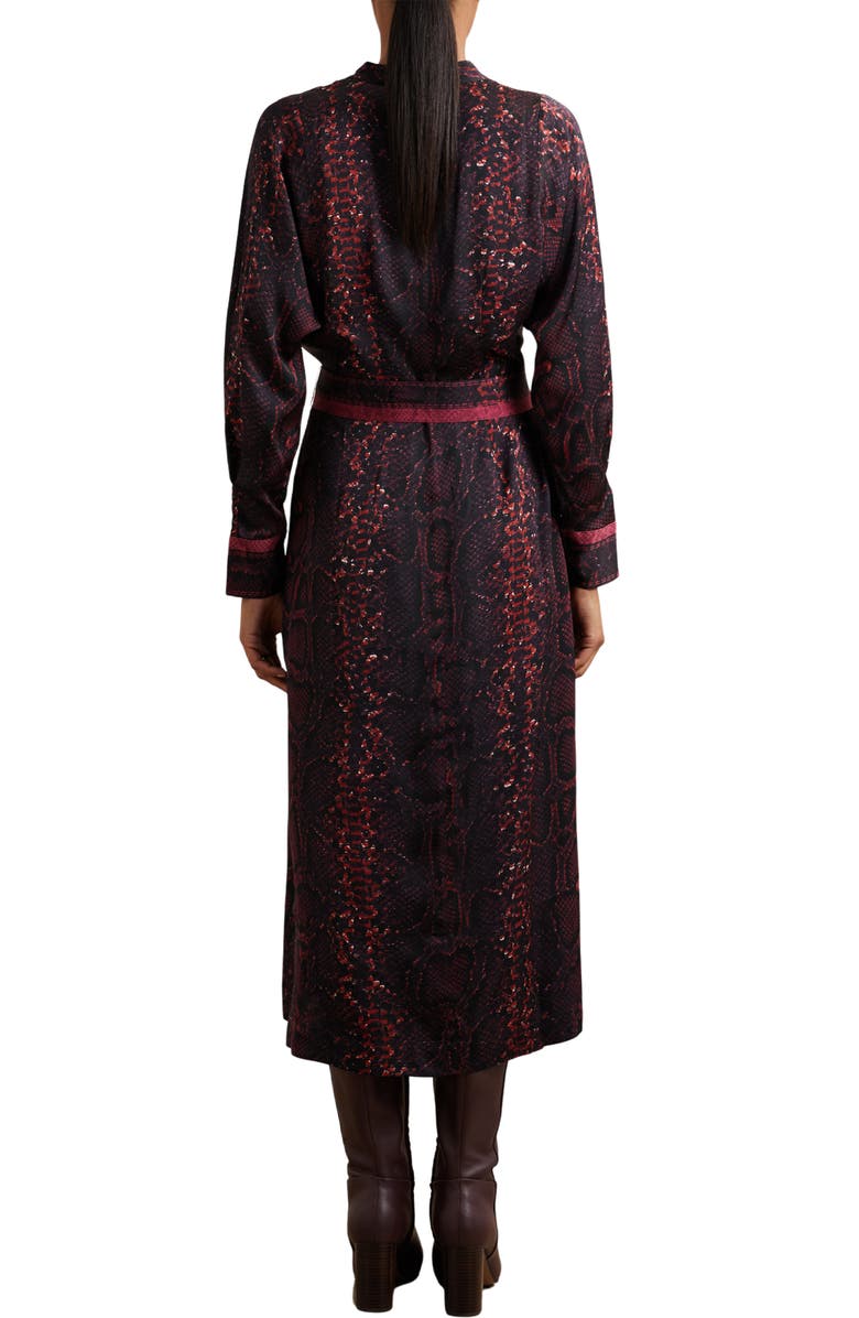 Reiss Daria Print Tie Waist Maxi Dress, Alternate, color, Burgundy/ Black