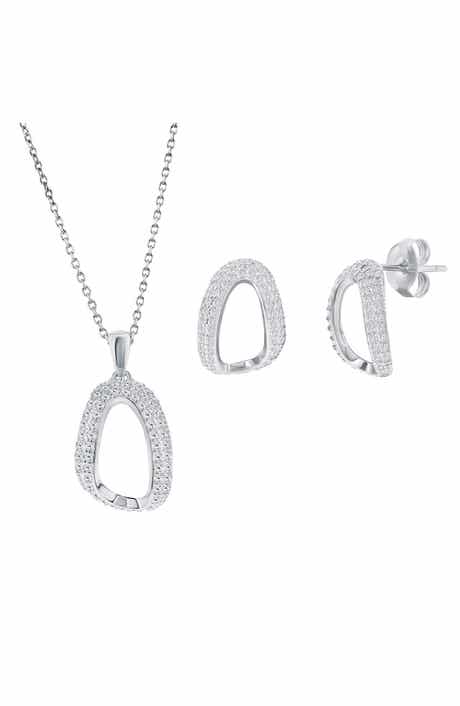SIMONA Pavé Cubic Zirconia Oval Stud Earrings & Pendant Necklace Set