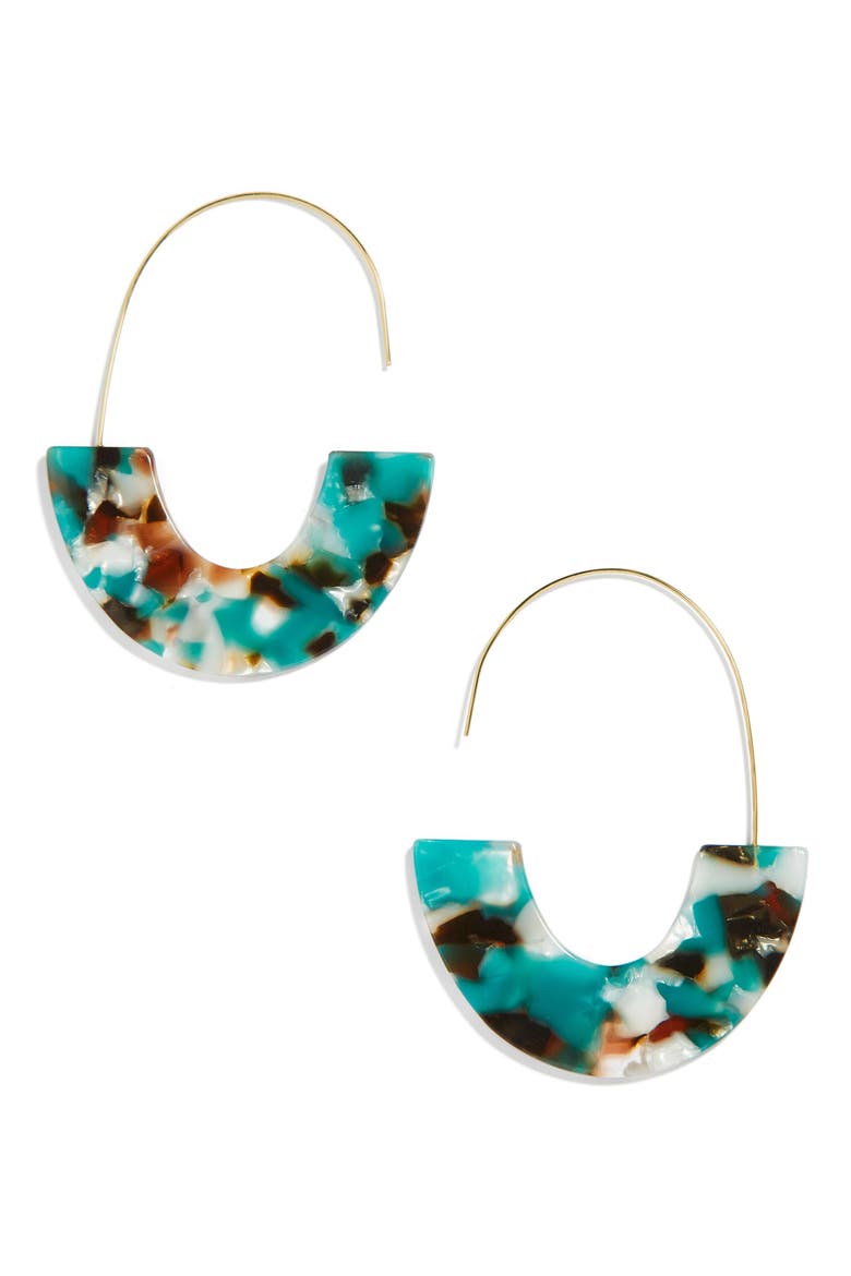 Faidra Thin Drop Acrylic Oval Hoop Earrings, Main, color, GREEN