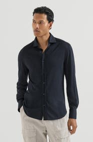 Brunello Cucinelli Silk and cotton lightweight jersey shirt with spead collar