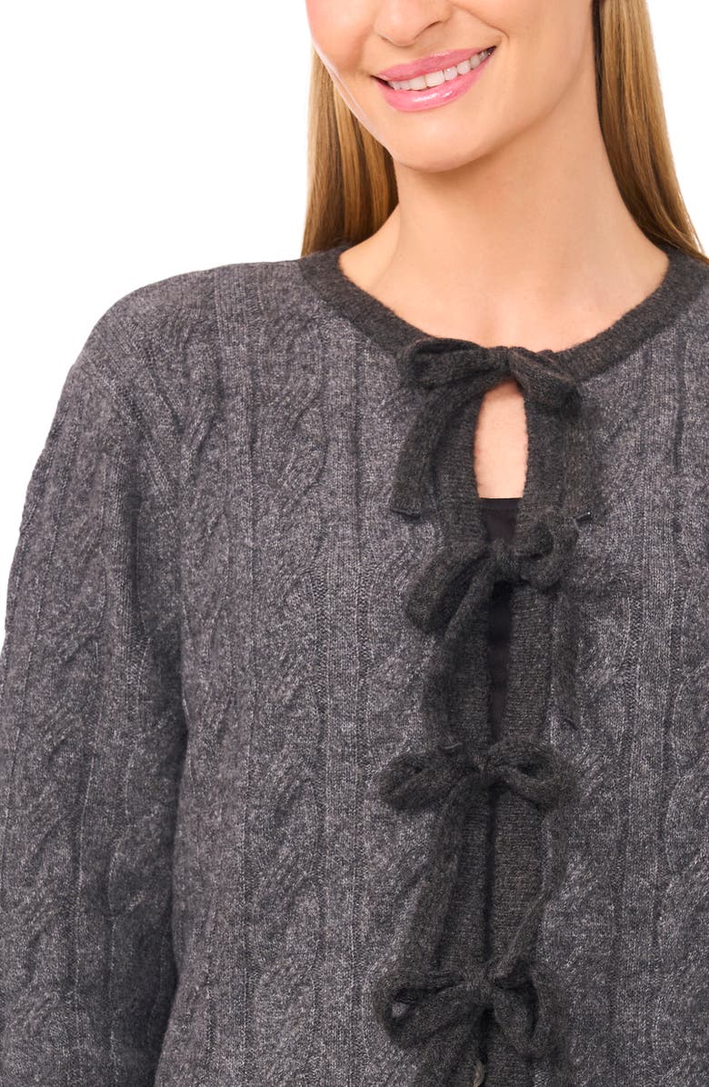 CeCe Bow Front Cable Stitch Cardigan, Alternate, color, Medium Heather Grey