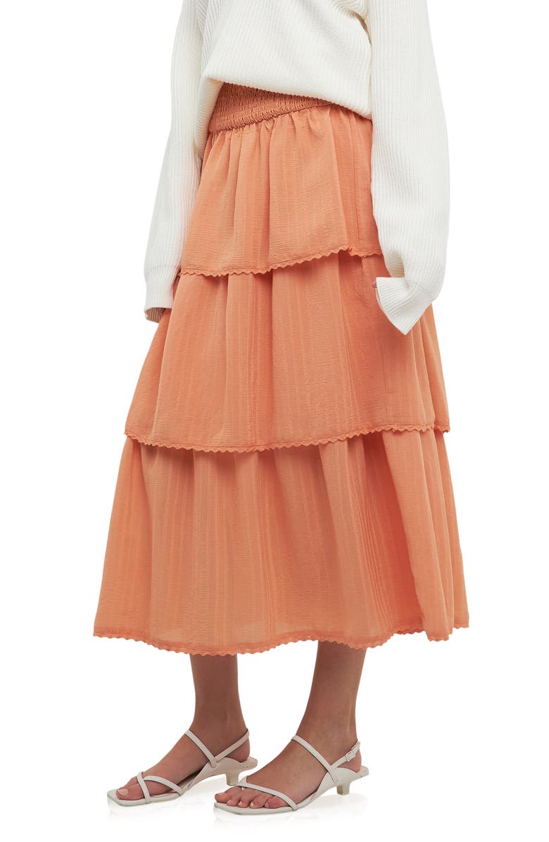 Free the Roses Smock Waist Tiered Ruffle Skirt, Alternate, color, Tangerine