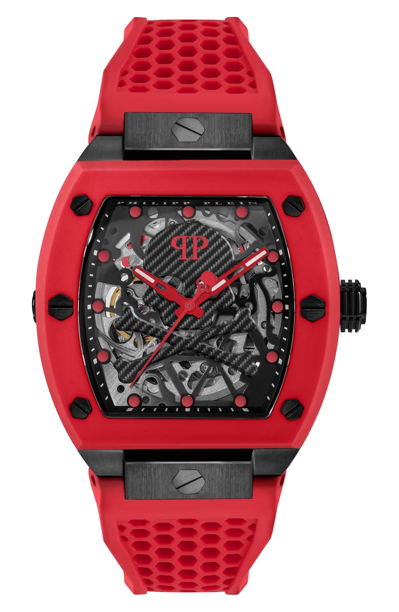 PHILIPP PLEIN The $keleton Automatic Silicone Strap Watch, 44mm, Main, color,