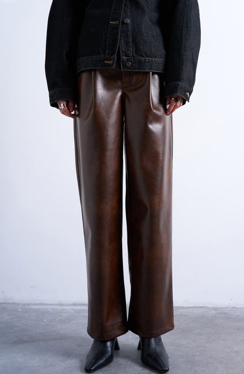 Topshop Faux Leather Pleated Pants In Brown