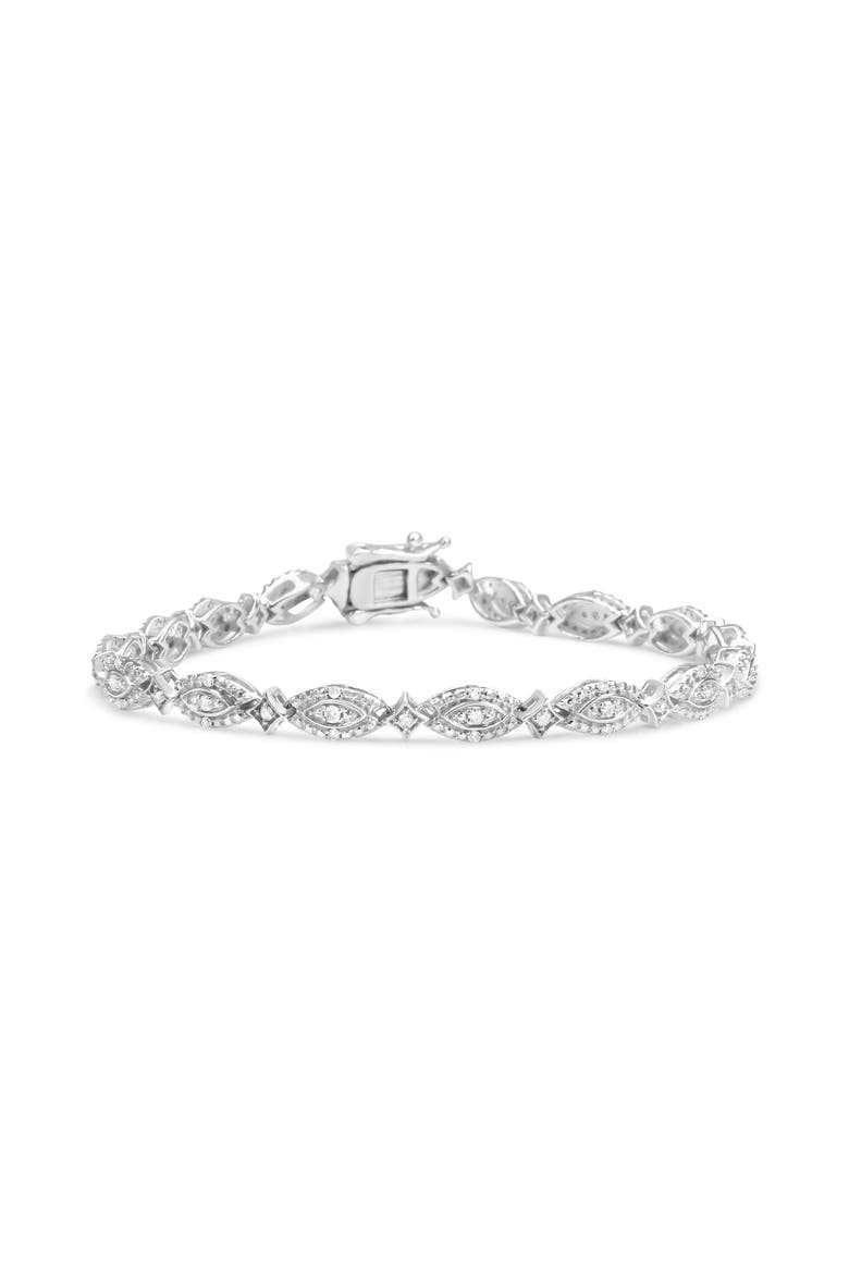 Silver 1/2 Cttw Diamond Marquise and Starburst Shaped Link Bracelet, Main, color, White
