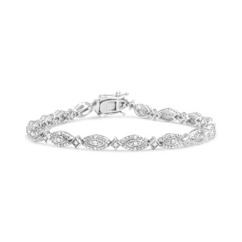Silver 1/2 Cttw Diamond Marquise and Starburst Shaped Link Bracelet