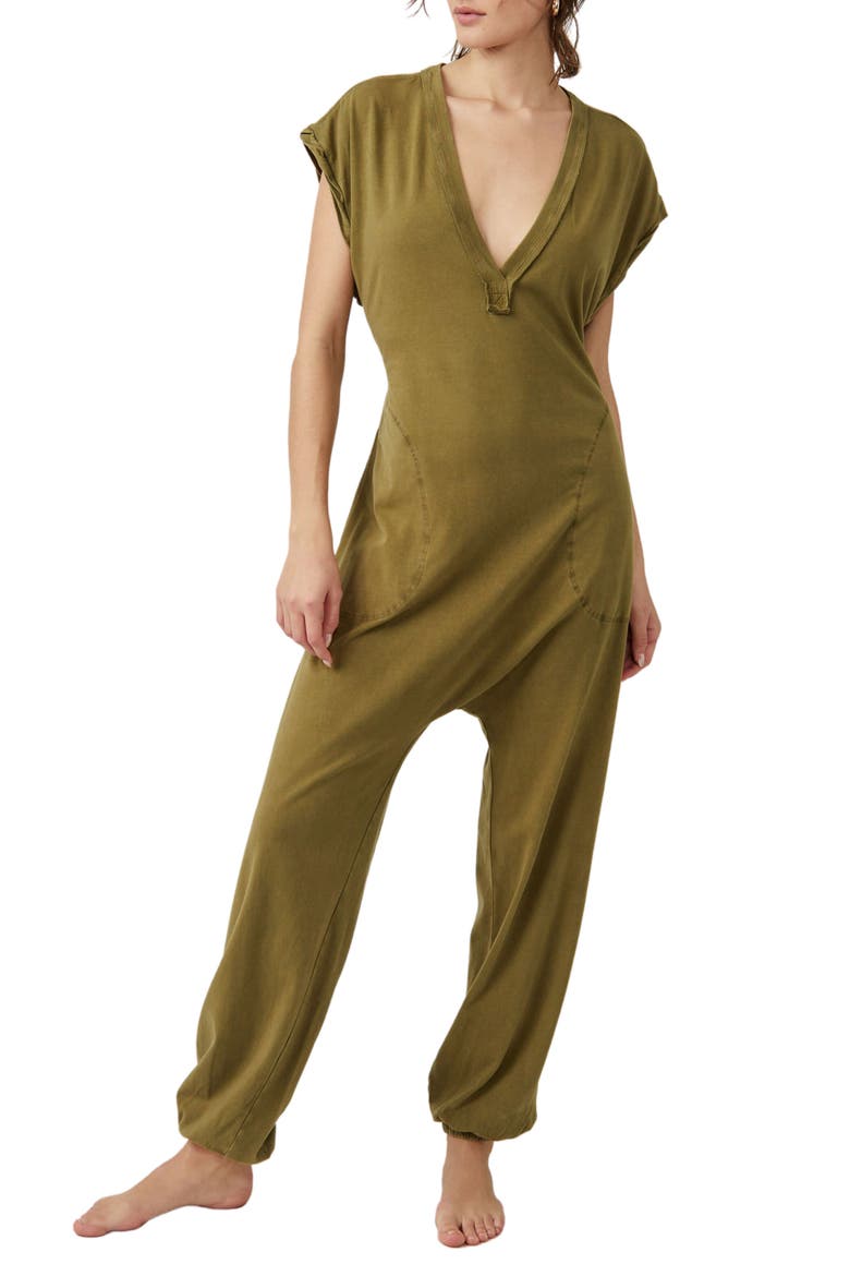 Free People FP Movement Hot Shot V-Neck Jumpsuit, Main, color, OREGANO