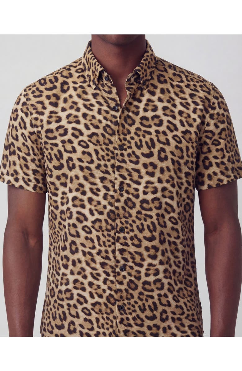 Lords of Harlech Leopard Mens Merino Wool Button-up Shirt, Alternate, color, Leopard Brown