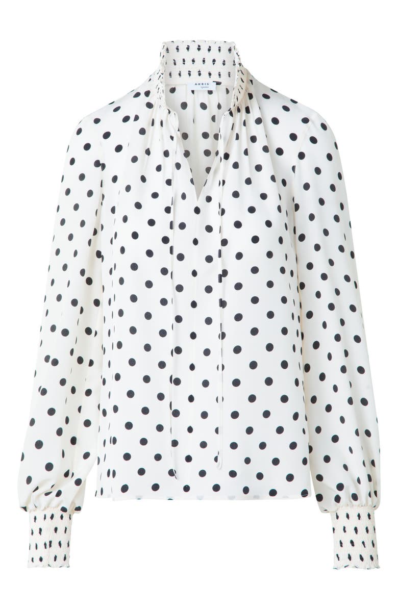 Akris punto Boho Dot Print Silk Shirt, Alternate, color, Cream-Black