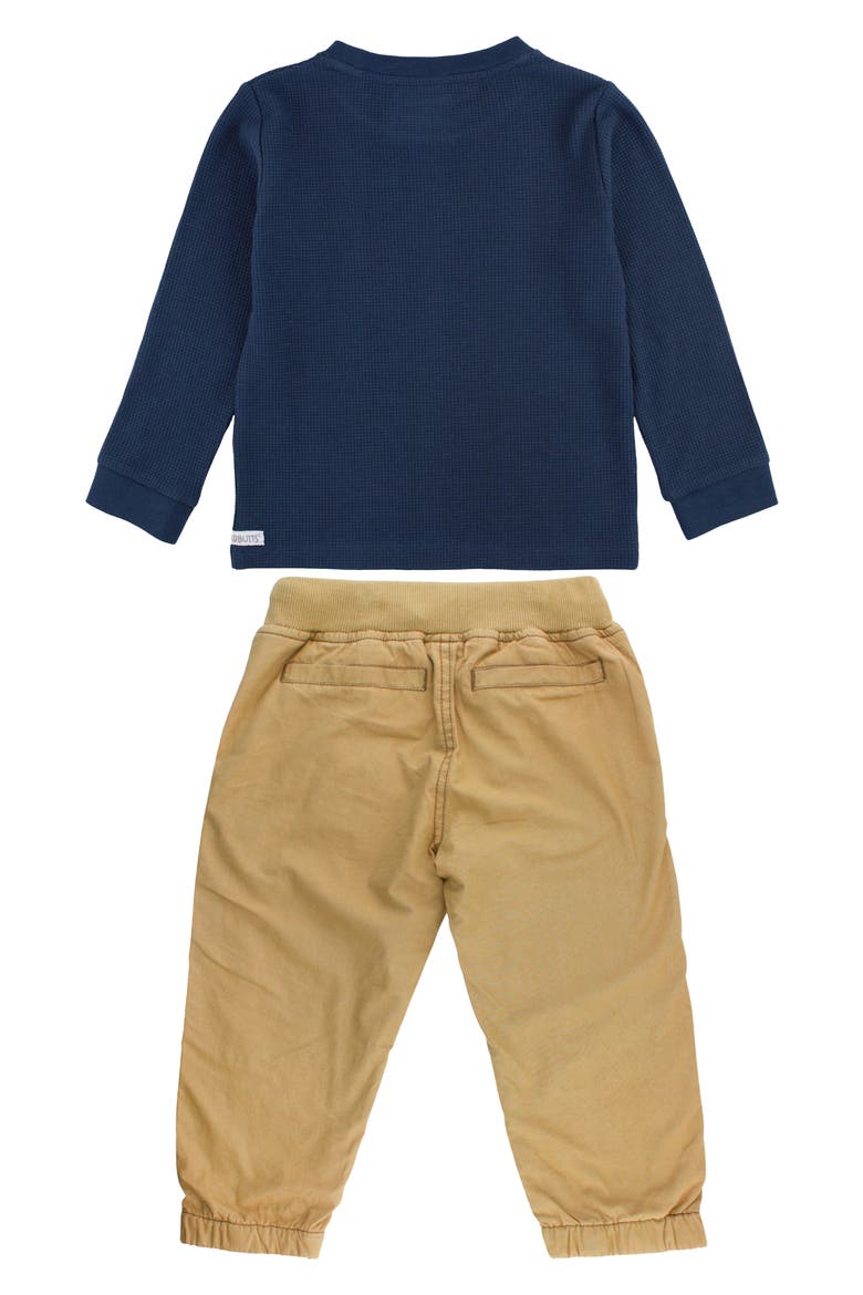 Waffle Knit Top & Drawstring Joggers Set, Alternate, color, NAVY