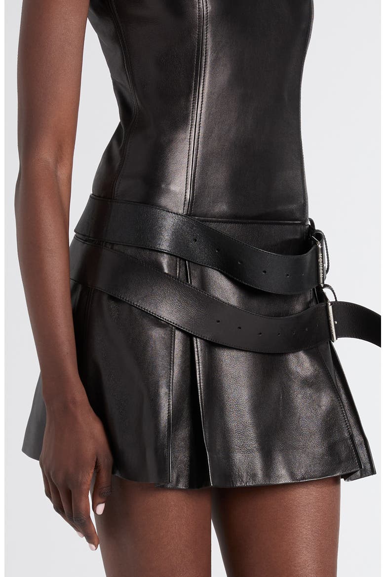 Double Belt Leather Minidress, Alternate, color, BLACK