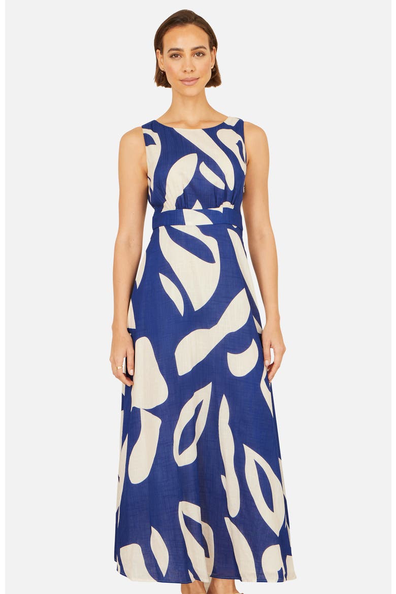 Cotton Abstract Print Maxi Dress, Alternate, color, Navy