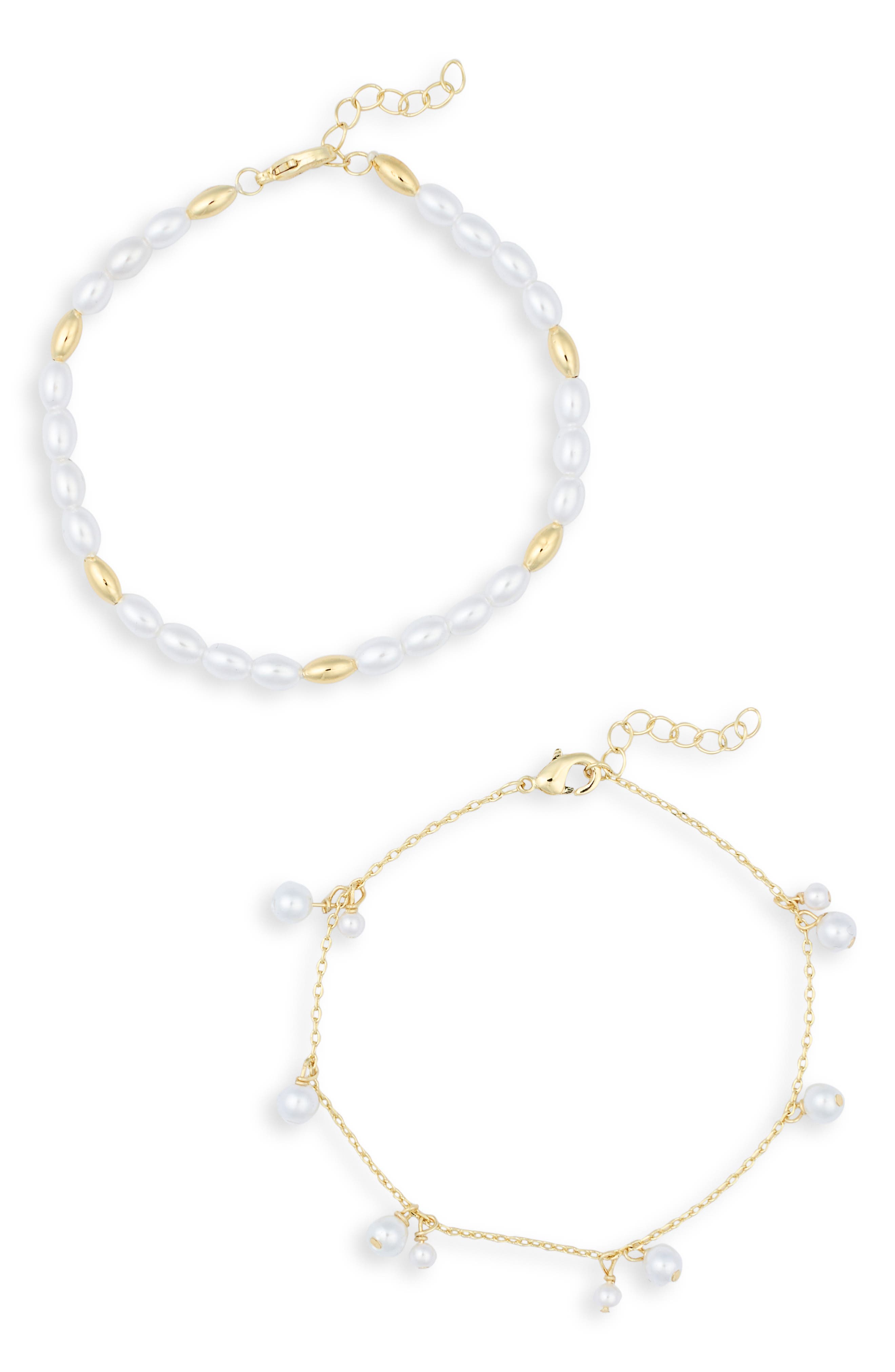 NORDSTROM RACK Demi Fine Set of 2 Faux Pearl Charm & Beaded Bracelets