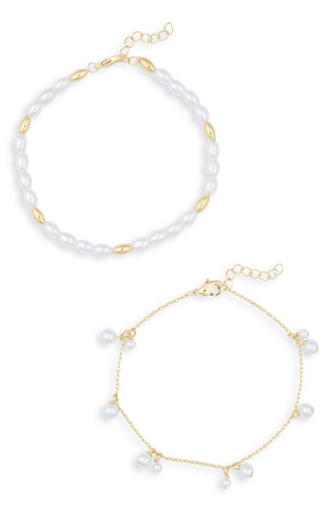 Demi Fine Set of 2 Faux Pearl Charm & Beaded Bracelets