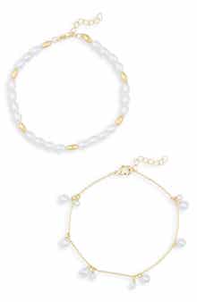 Demi Fine Set of 2 Faux Pearl Charm & Beaded Bracelets