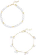 NORDSTROM RACK Demi Fine Set of 2 Faux Pearl Charm & Beaded Bracelets