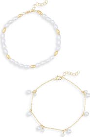 NORDSTROM RACK Demi Fine Set of 2 Faux Pearl Charm & Beaded Bracelets