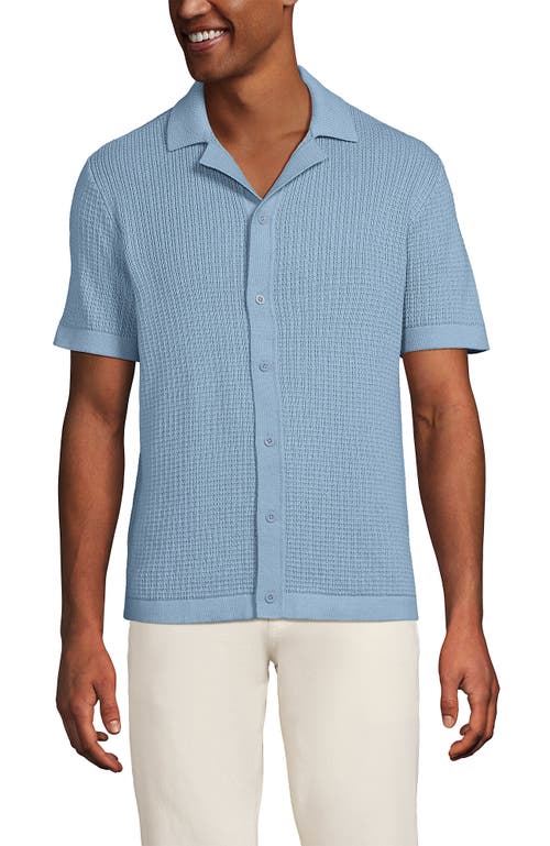 Lands' End Short Sleeve Camp Collar Sweater Polo In Pale Slate Blue