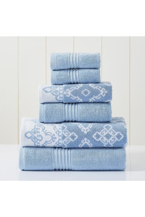 Yarn Dyed Jacquard/Solid Towel 6-Piece Set - Ophelia Stone
